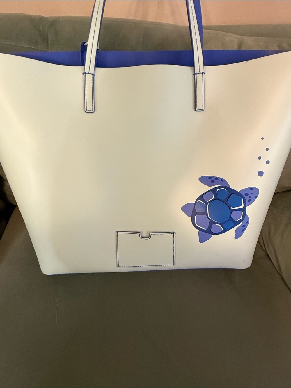 kate spade White Tote with Blue Turtle Print - Picture 4 of 5